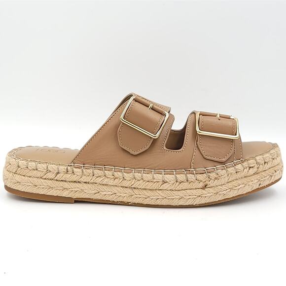 LOGO Lori Goldstein Espadrille Slide Sandals Lindsay Size US 8M Toffee Leather - Picture 2 of 5